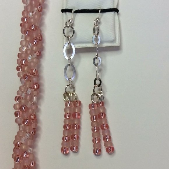 FINAL SALE PRICE Pink Swirl Hand Woven OOAK Jewelry Set - Picture 4 of 5